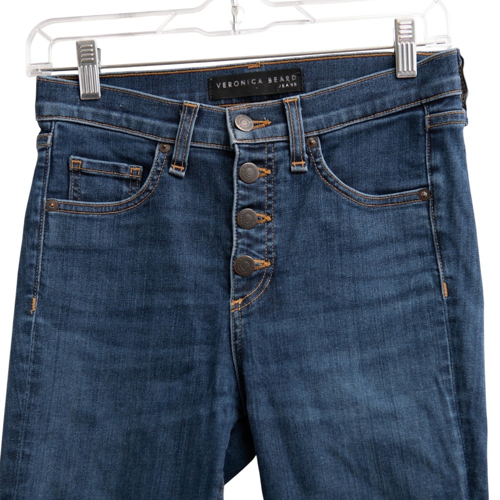 Veronica Beard Designer Skinny Jeans Sz 25 Dark Wash High Rise Button Fly Raw